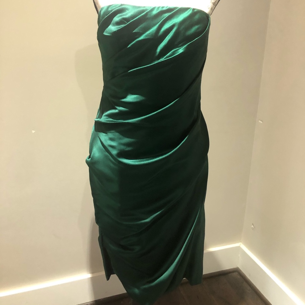 Vera Wang-Green Silk Strapless Cocktail Dress
